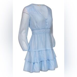 Maje Roubelia Ruffled Crinkle Light Blue Dress
